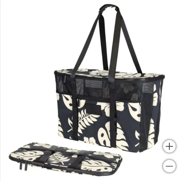 BNWT! ALOHA Collection + CleverMade collab Black & Cream Collapsible Beach Tote - Picture 1 of 4